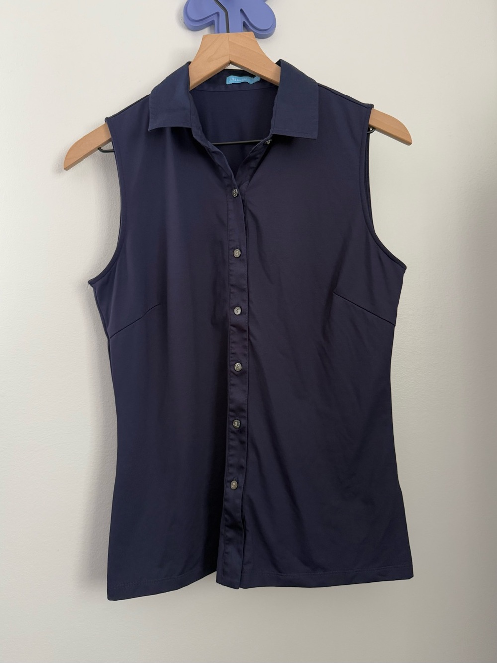 J.Mclaughlin Medium Navy Button Up Shirt Sleeveless Office Work Career Golf